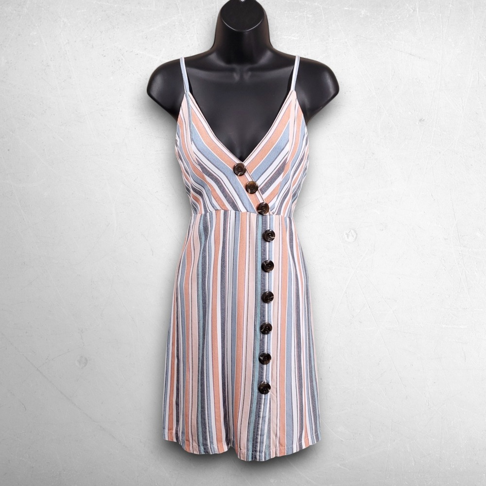 Striped Boho Button Front Sundress Women S Pink Blue Coastal Summer Cami Daytrip